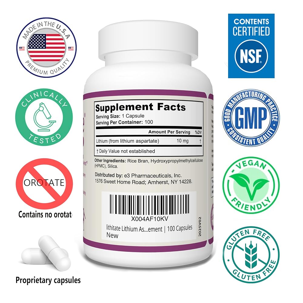 lithitate Lithium Aspartate 10mg Brain Health - 100 Capsules - image 2