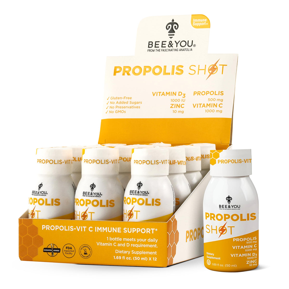 BEE & YOU Immune Support Propolis Shot - 12 Bottles