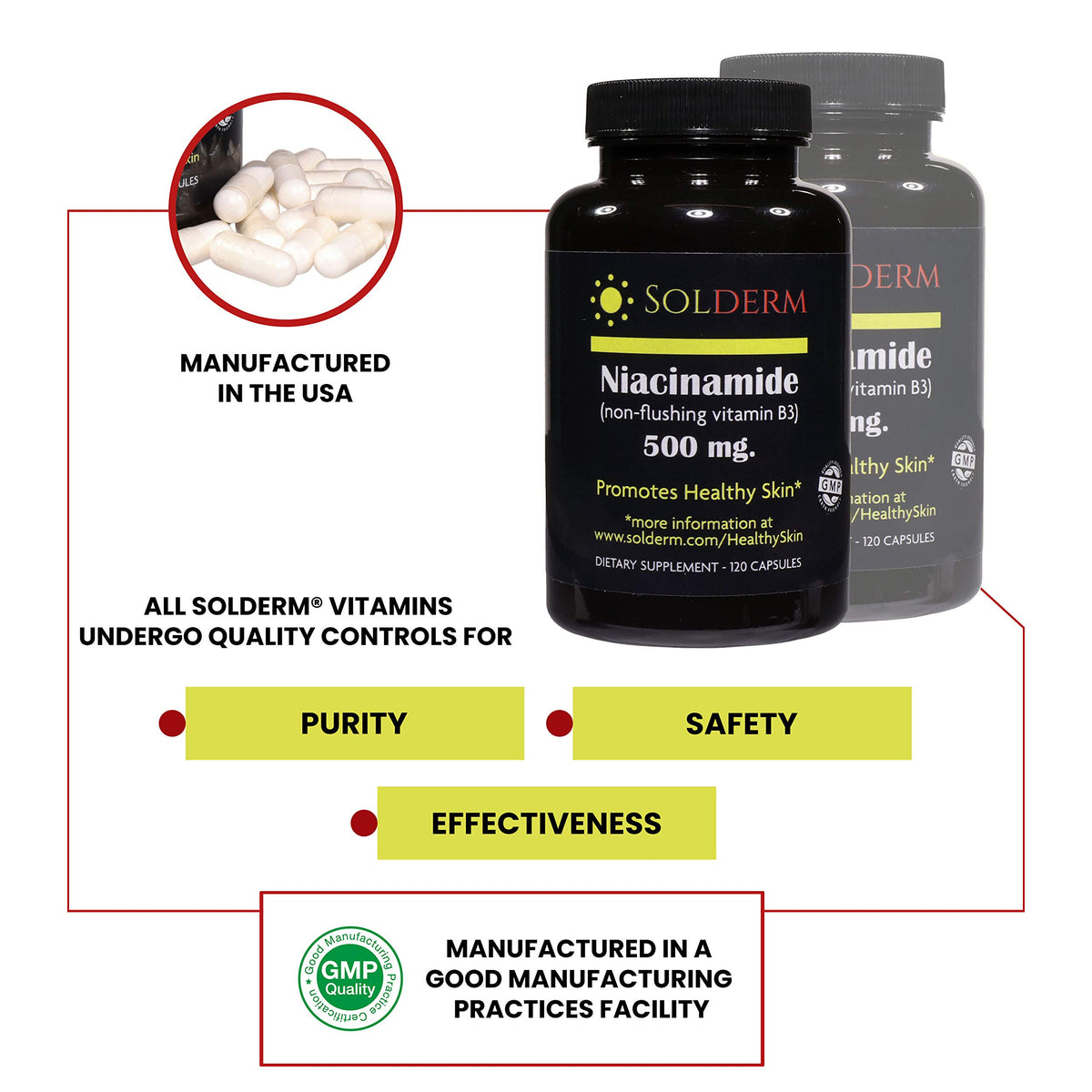 SOLDERM Niacinamide Vitamin B3 Supplement for Healthy Skin - 120 Capsules - image 3