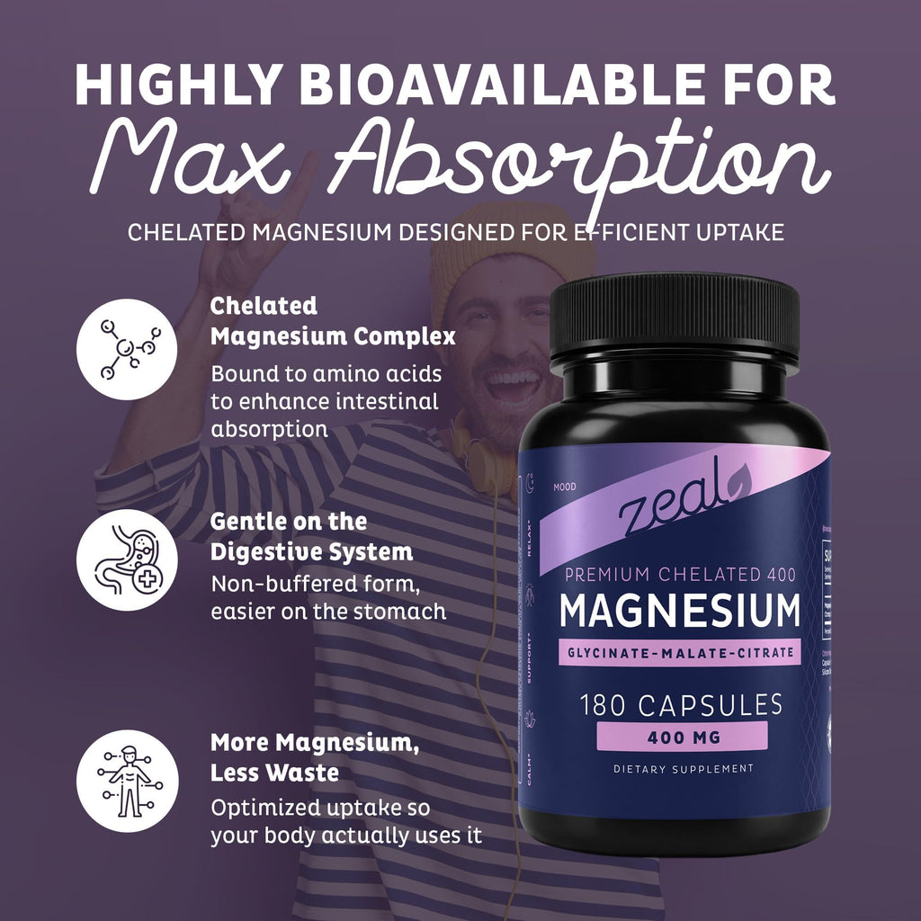 Zeal Naturals Triple Magnesium Complex 400mg - 180 Capsules - image 5