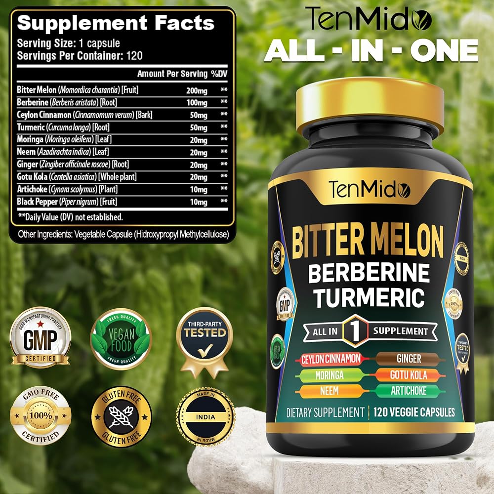 Tenmido Bitter Melon 10-in-1 Formula Capsules - 120 Count - image 2