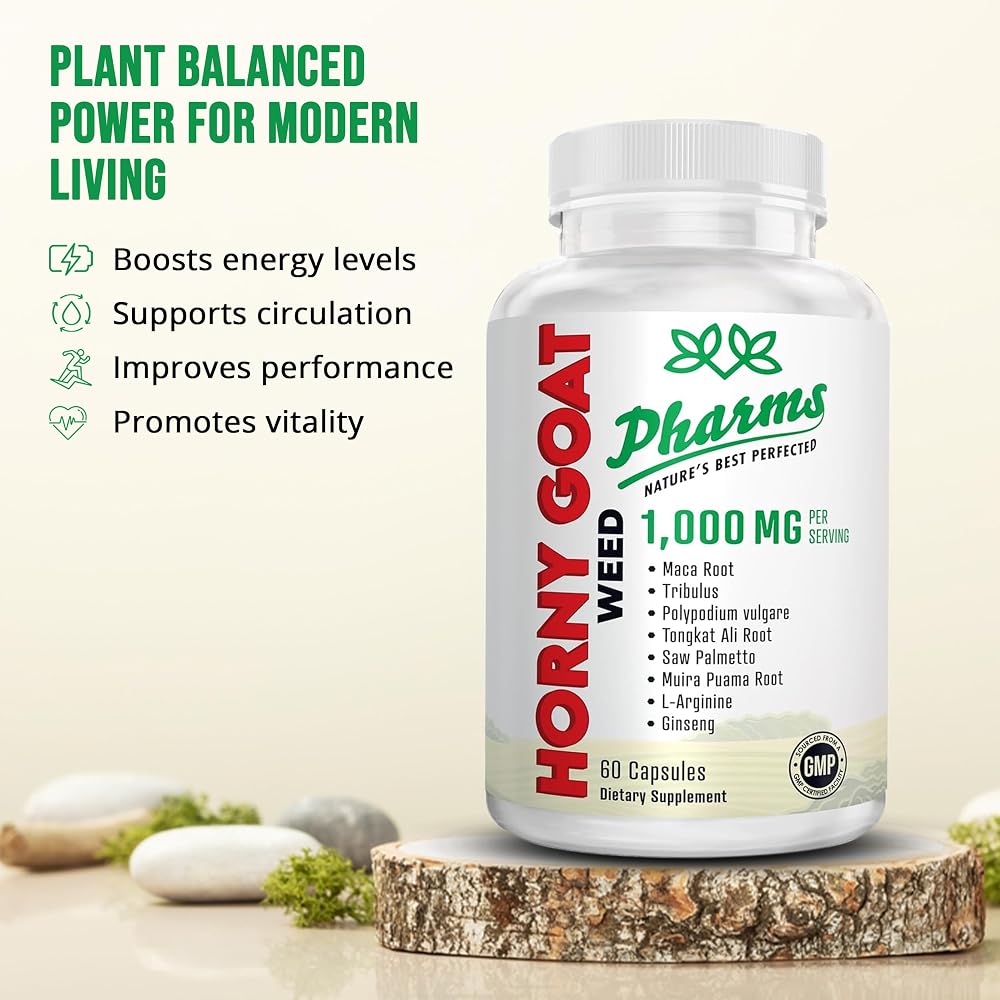 PHARMS Horny Goat Weed 1,000 mg Energy & Stamina - 60 Capsules - image 3