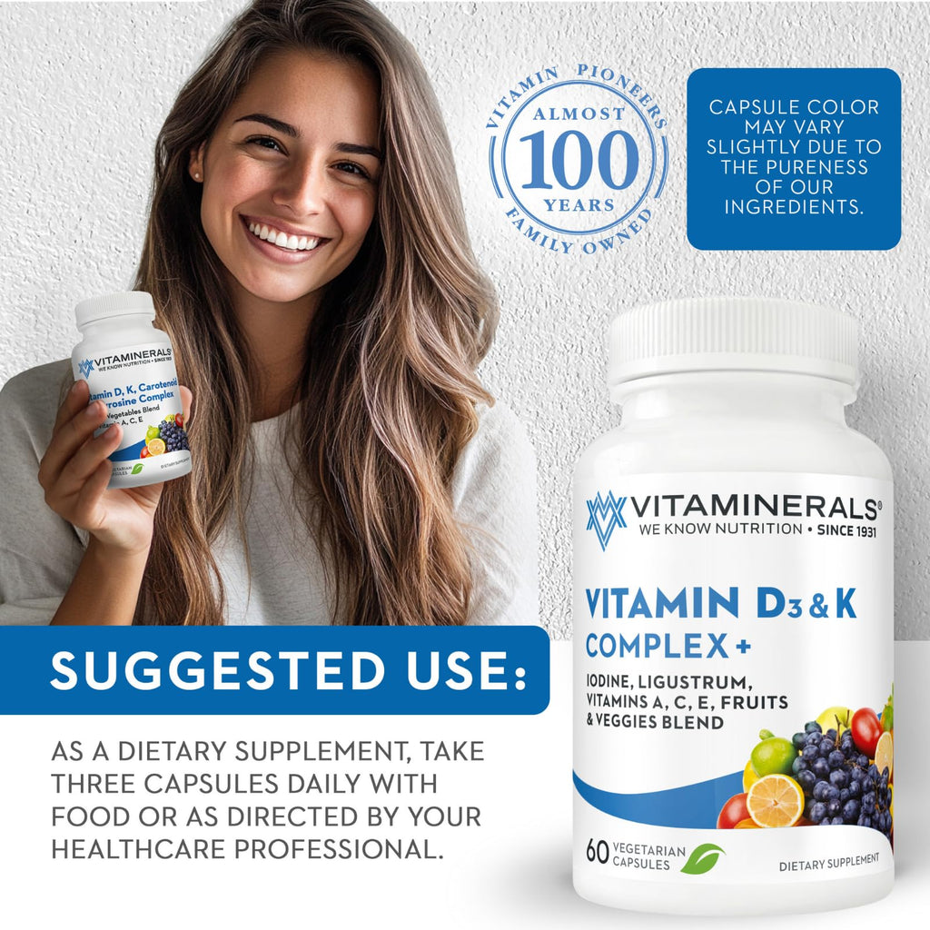 Vitaminerals Vitamin D3 + K Complex with Veggies & Fruits - 60 Capsules - image 6