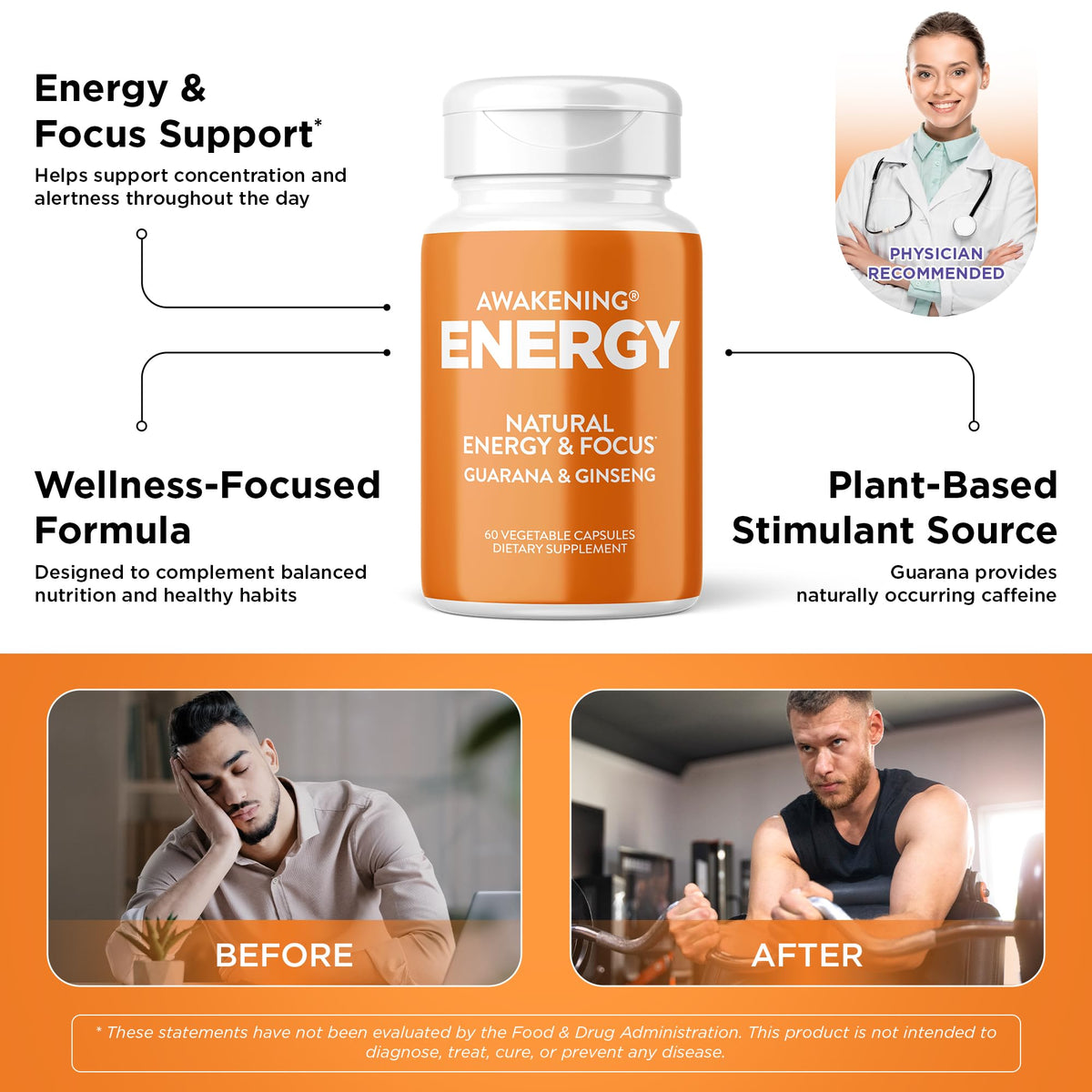 Oxygen Nutrition Awakening Natural Energy & Focus Supplement - 60 Capsules - image 2