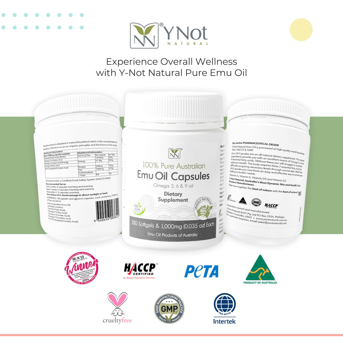 Y Not Natural Pure Emu Oil Capsules Omega 3-6-9 - 100 Softgels - image 5
