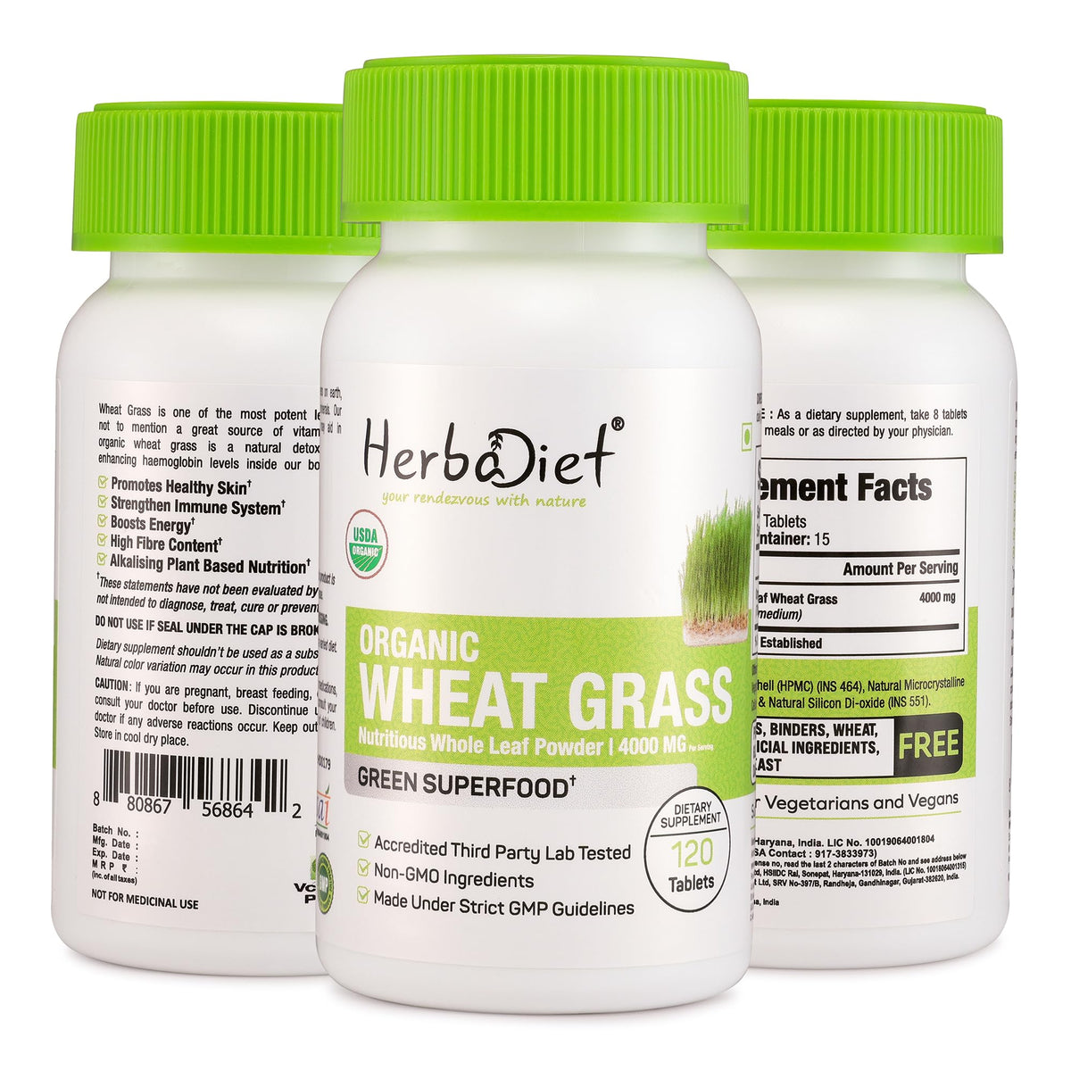 Herbadiet Organic Wheat Grass Whole Leaf 500mg Tablets - 120 Tablets - image 6