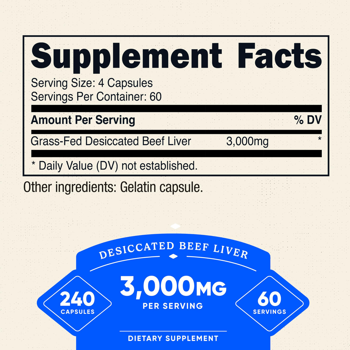 Nutricost Grass Fed Desiccated Beef Liver Capsules 3000mg (750mg Per