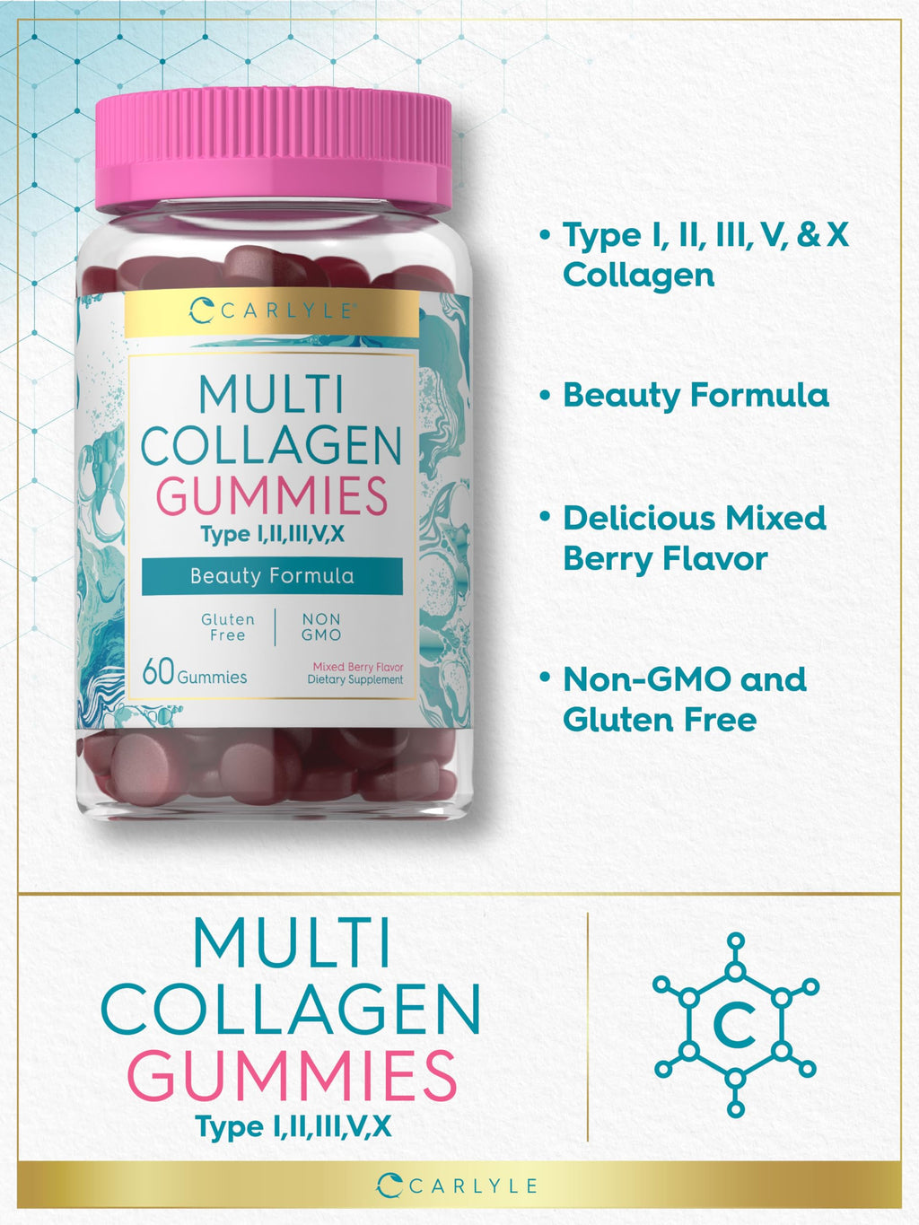 Carlyle Collagen Peptides Multi Collagen Complex Gummies - 60 Count - image 4