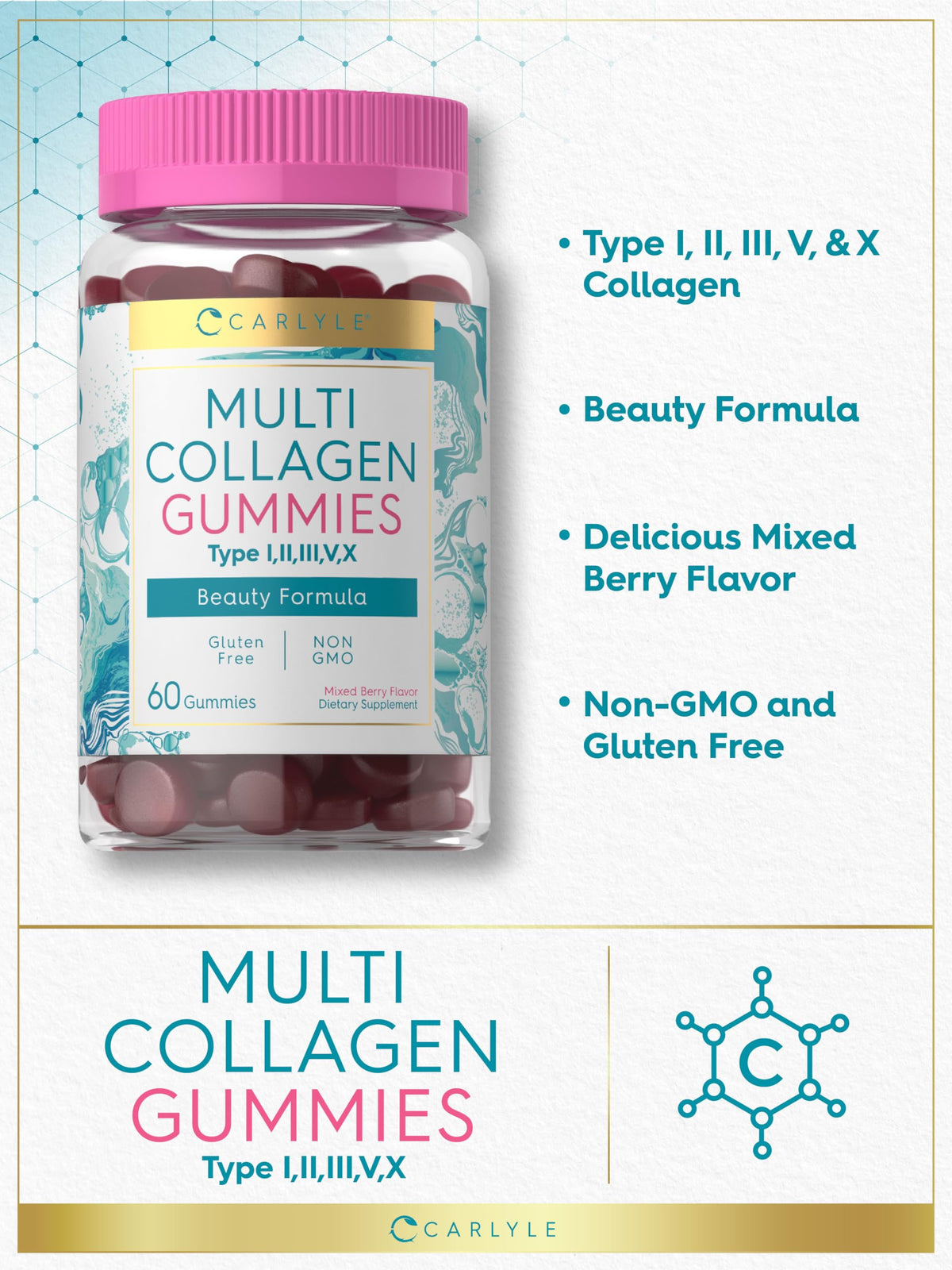 Carlyle Collagen Peptides Multi Collagen Complex Gummies - 60 Count - image 4