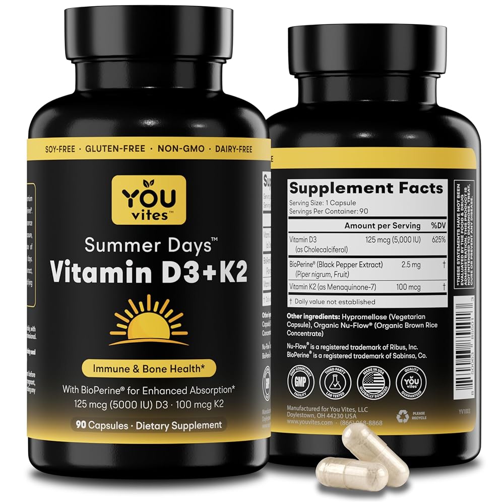 You Vites Vitamin D3 + K2 5000 IU Bone & Heart Support - 90 Capsules