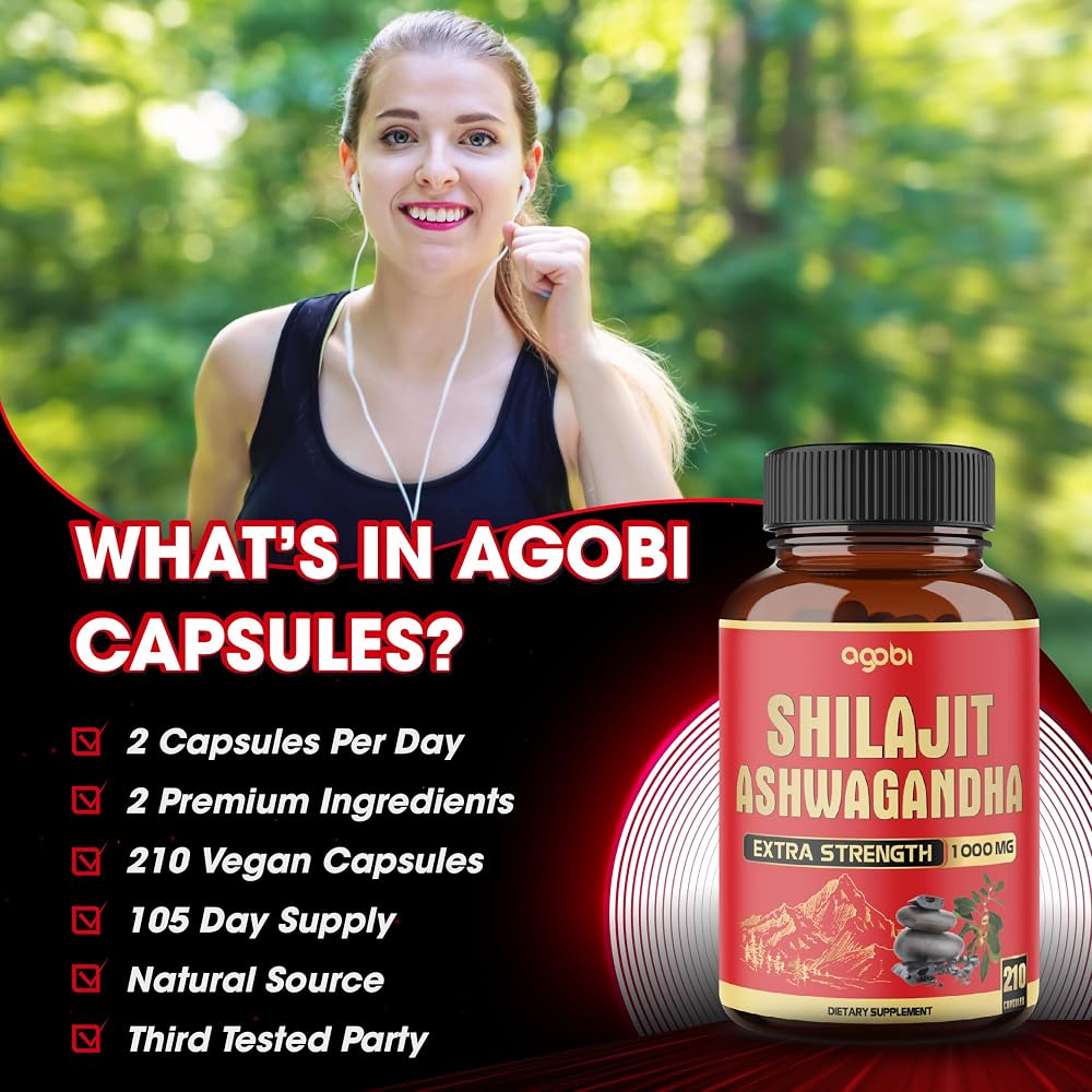 agobi Shilajit & Ashwagandha Supplement 600mg - 210 Capsules - image 5
