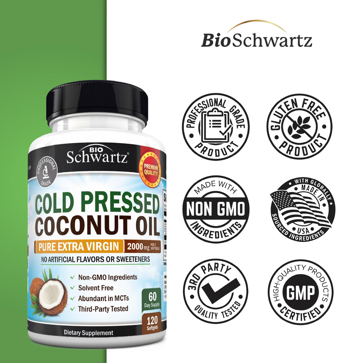 BioSchwartz Coconut Oil Capsules 2000mg - 120 Softgels - image 5
