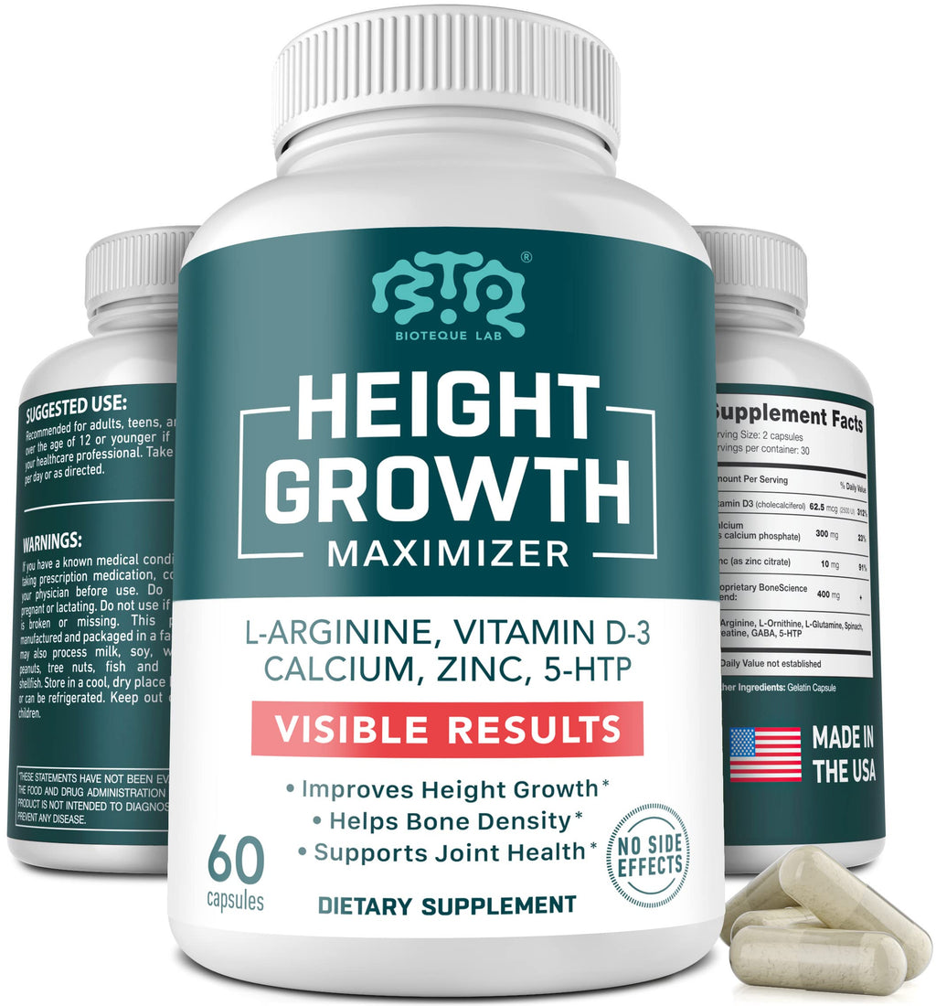 BTQ BIOTEQUE LAB Height Growth Maximizer Calcium Vitamin D3 Zinc - 60 Capsules