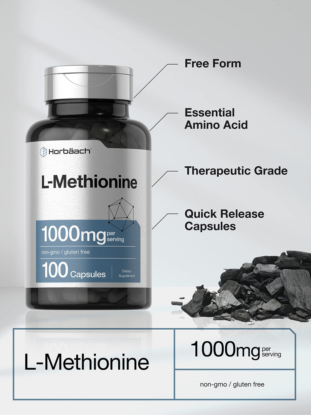 Horbäach L-Methionine 1000mg - 100 Capsules - image 3