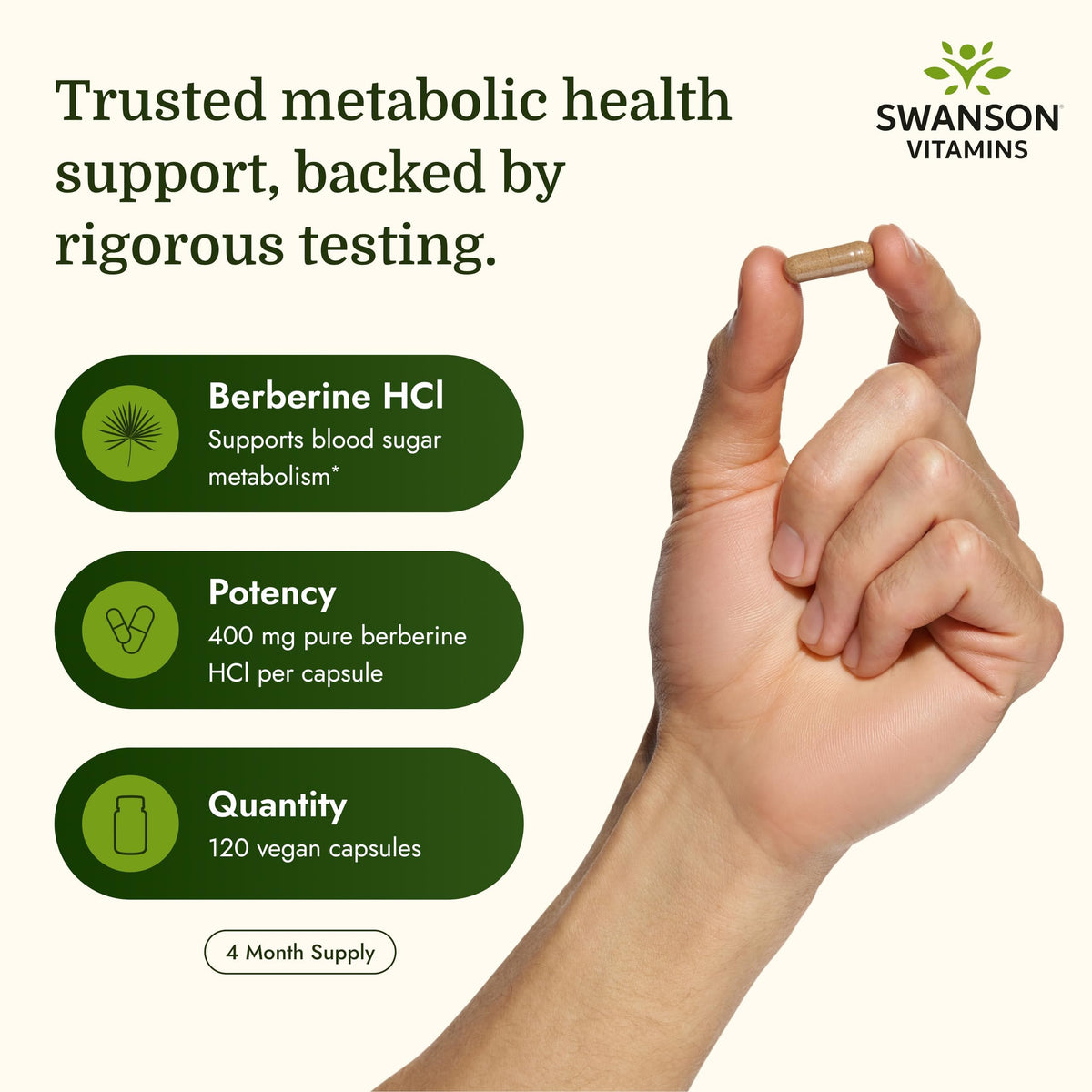 Swanson Berberine HCl Supplement (60 Vegan Capsules, 400 mg Each)