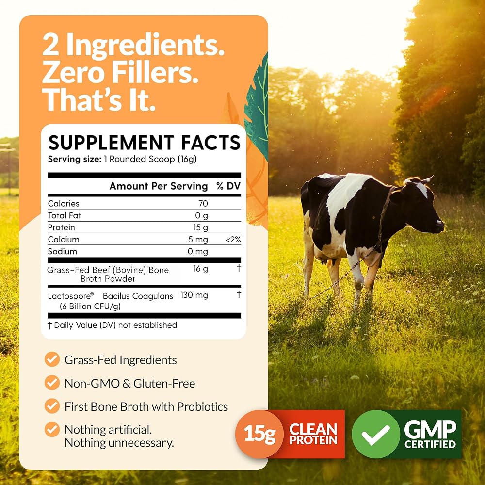 Paradise Naturals Grass-Fed Beef Bone Broth Powder with Probiotics - 40 Servings - image 2