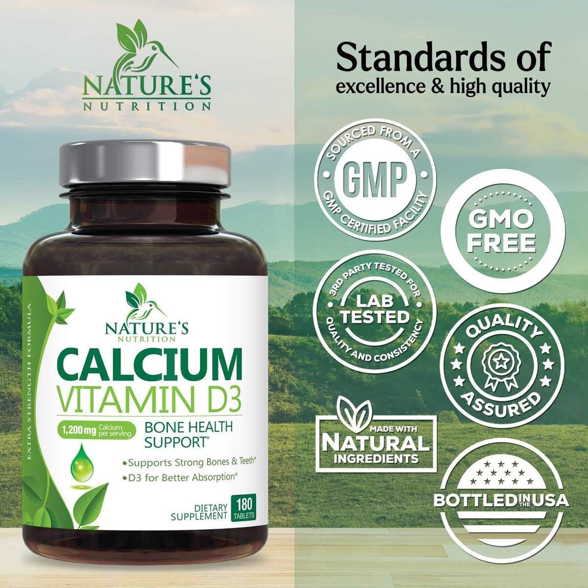 Nature's Nutrition Calcium 1200 mg with Vitamin D3 - Premium Bone