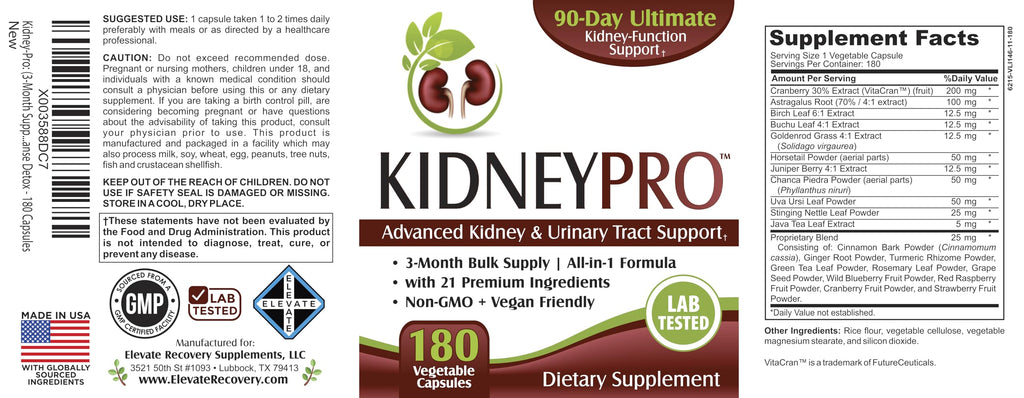 Elevate Recovery Kidney-PRO Kidney Support Complex - 180 Vegetarian Capsules - image 8