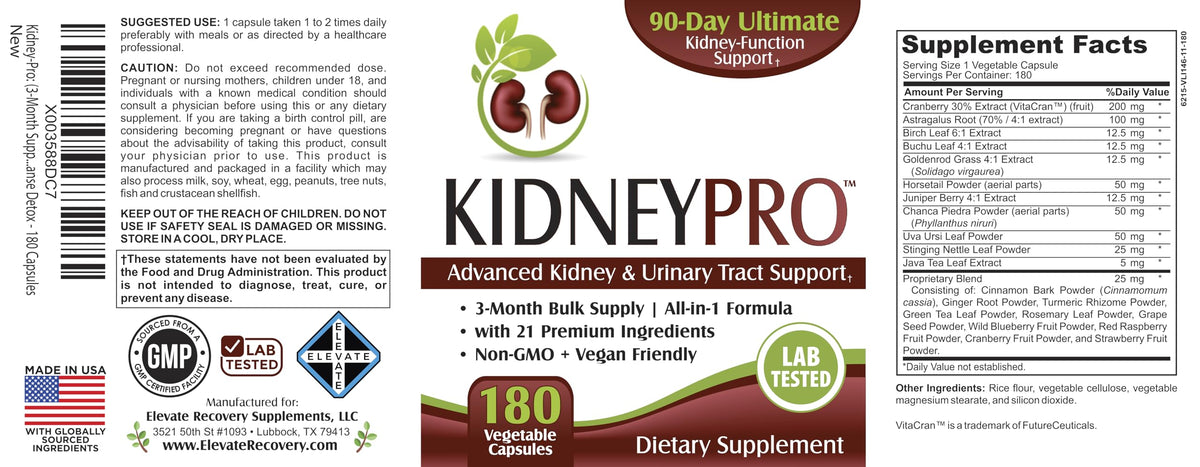 Elevate Recovery Kidney-PRO Kidney Support Complex - 180 Vegetarian Capsules - image 8