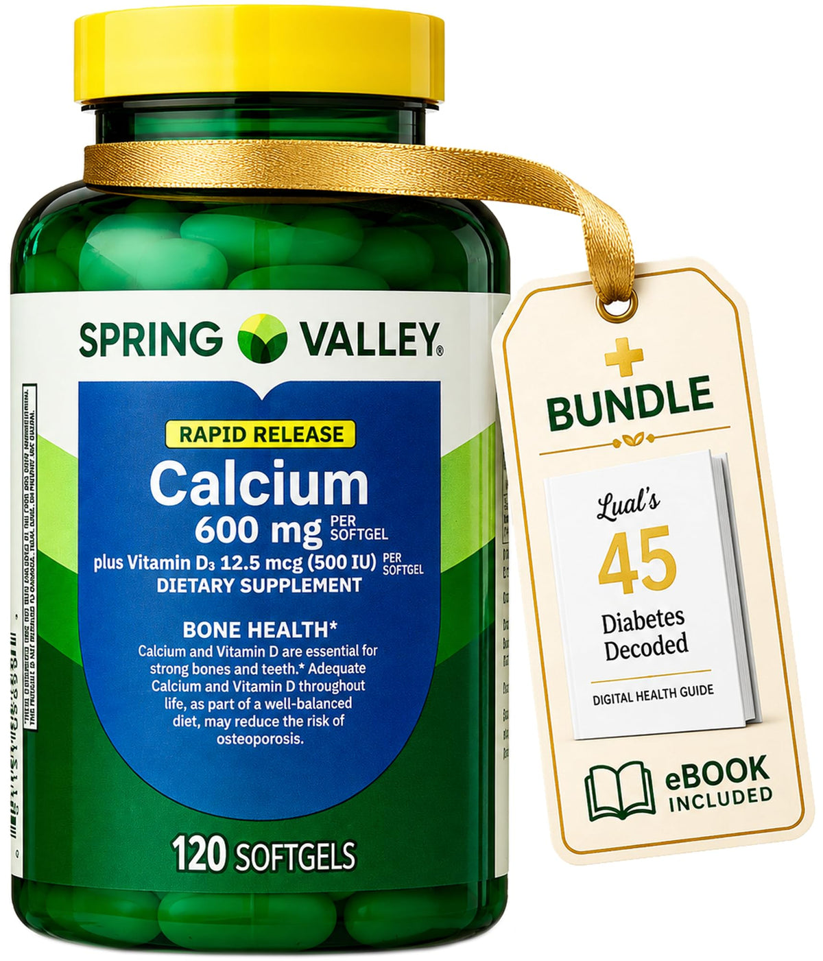 LUAL Spring Valley Calcium 600 mg + Vitamin D3 - 120 Softgels