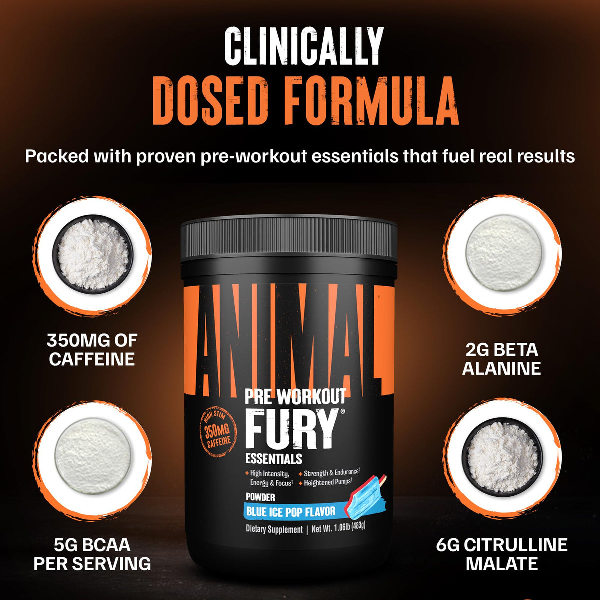 Animal Fury Advanced Pre Workout Powder Blue Ice Pop - 30 Servings - image 5