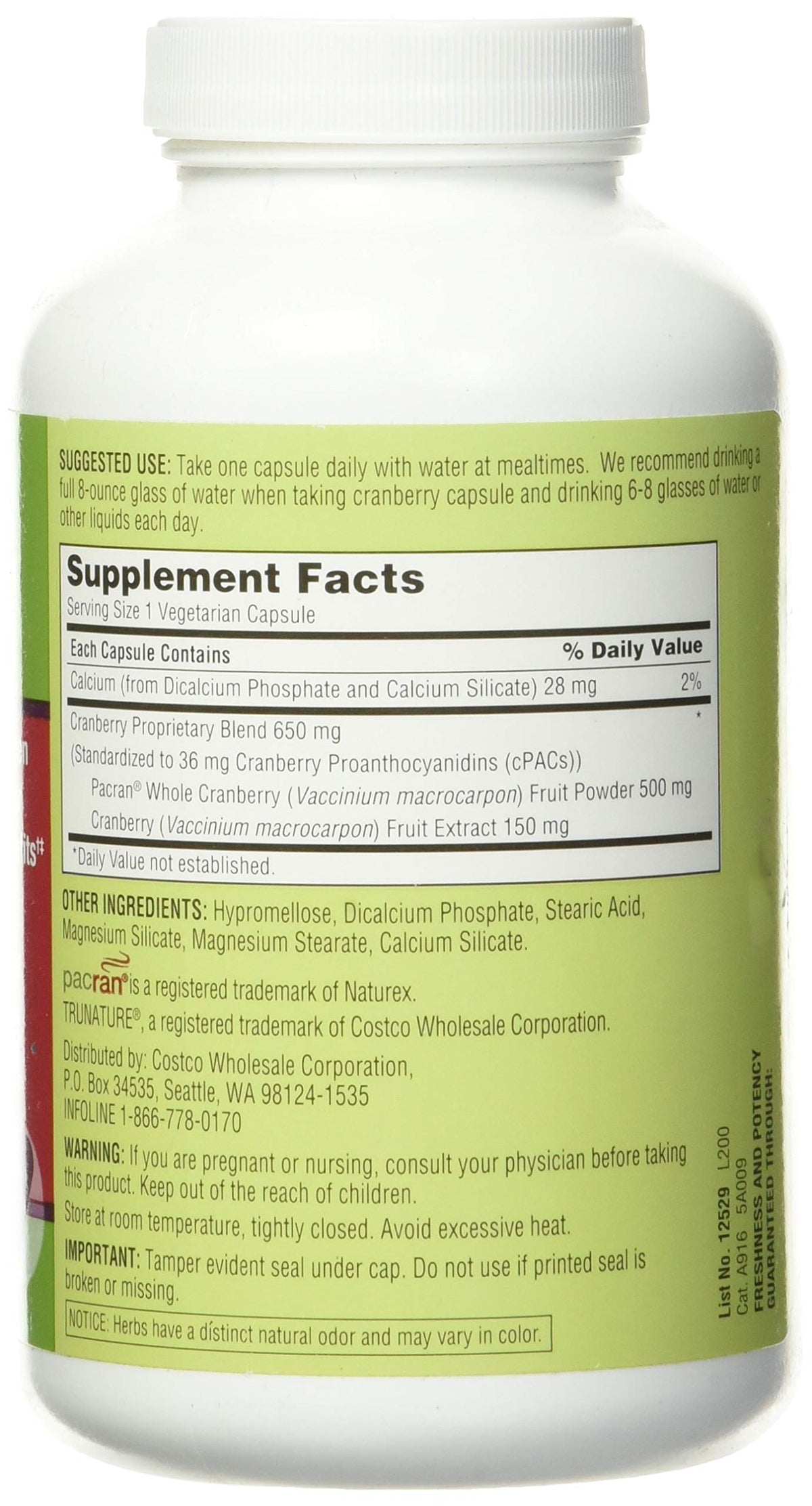 TruNature Cranberry 650 mg - 140 Vegetarian Capsules - image 2