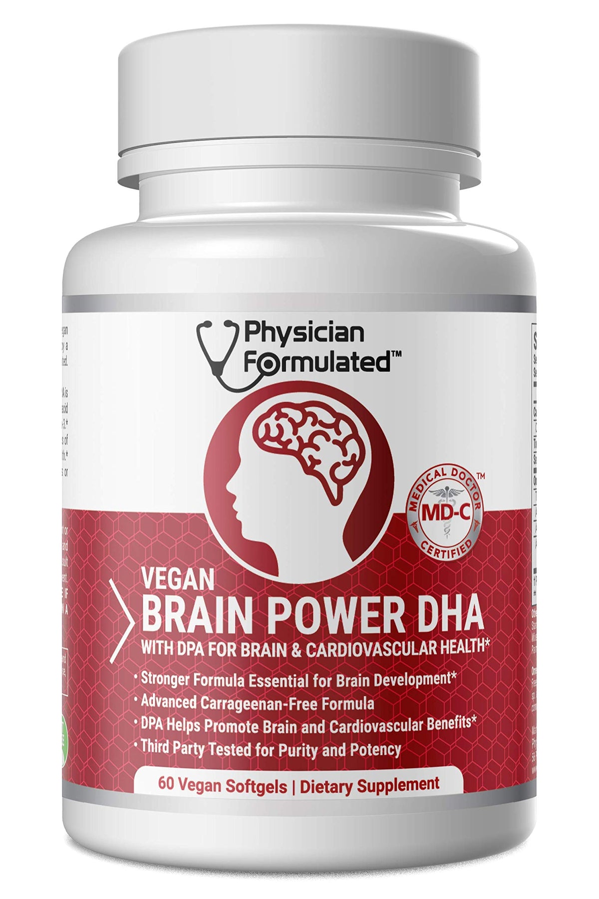 Physician Formulated Vegan DHA Omega 3 Brain Support - 60 Softgels