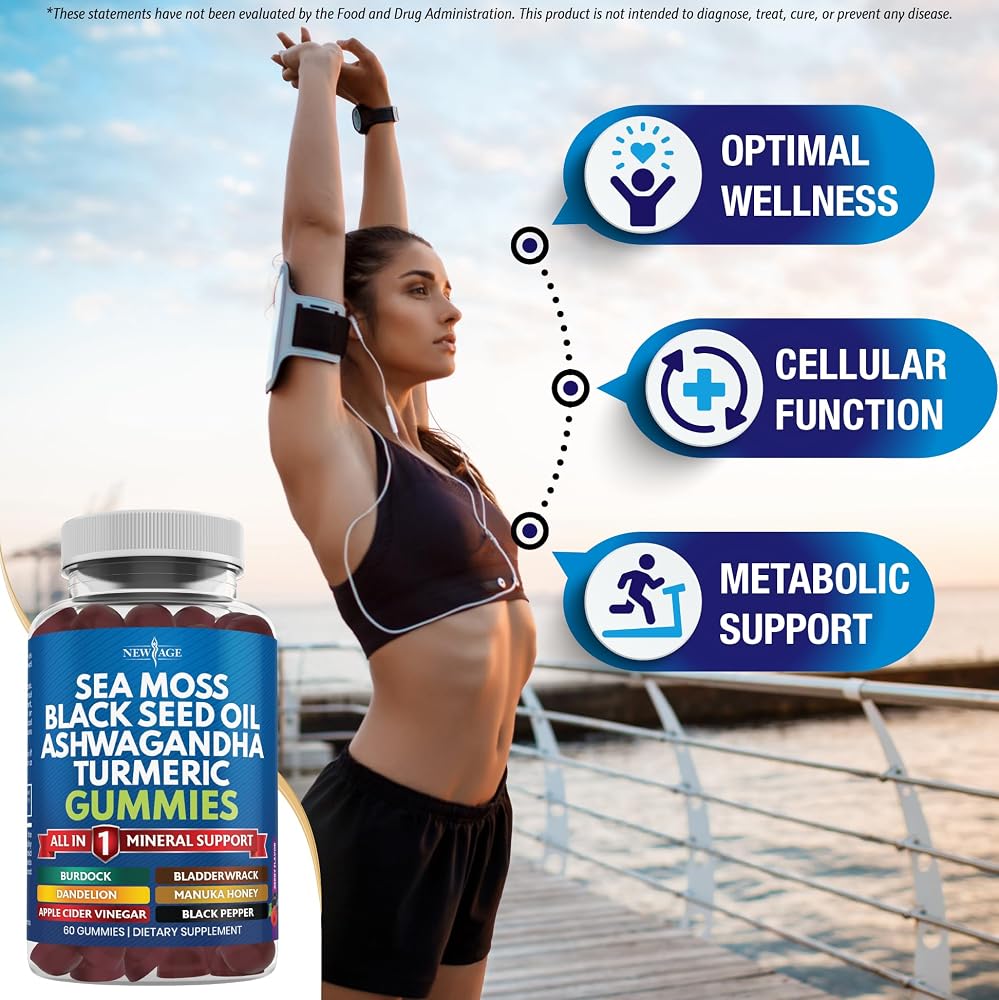 NEW AGE Sea Moss with Colloidal Gold Black Seed Oil Ashwagandha
