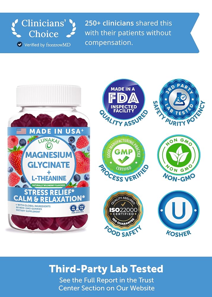 Lunakai USA Made Magnesium Glycinate Gummies 426mg with L-Theanine