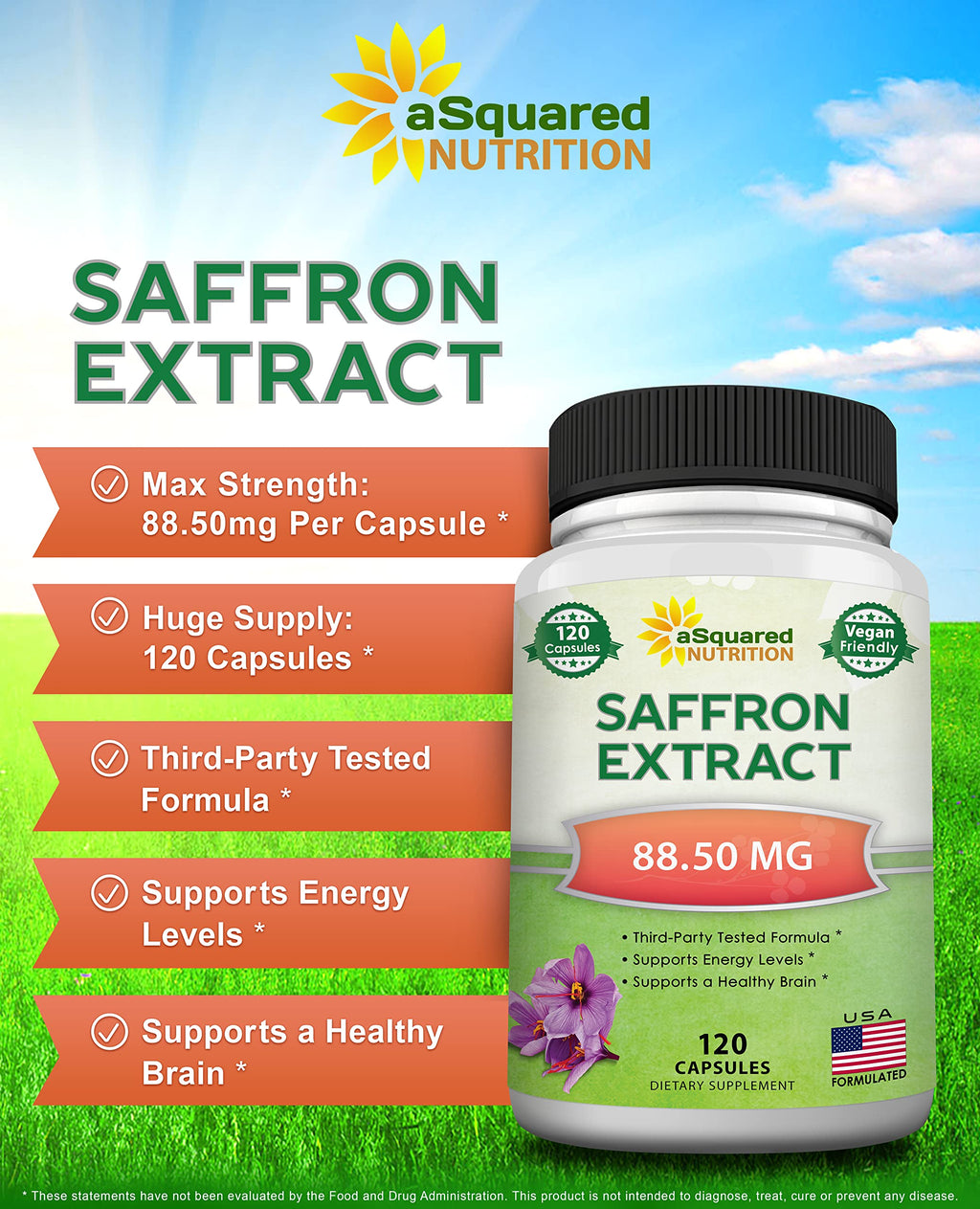 aSquared Nutrition Saffron Extract Supplement - 120 Vegetarian Capsules - image 2