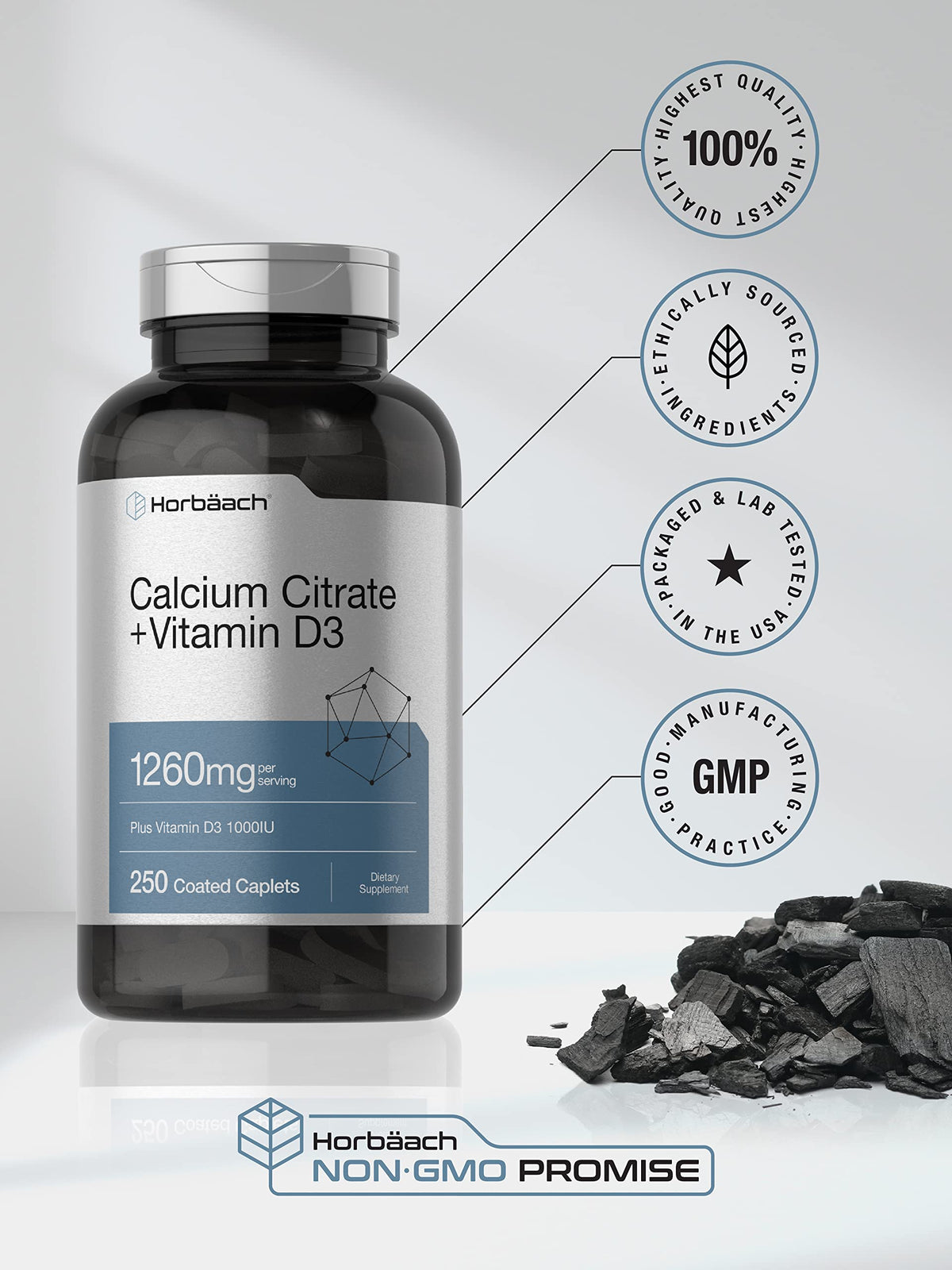 Horbäach Calcium Citrate with Vitamin D3 1260 mg - 250 Caplets - image 5