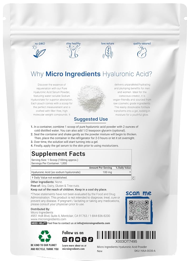 Micro Ingredients Hyaluronic Acid Serum Powder - 100g - image 2
