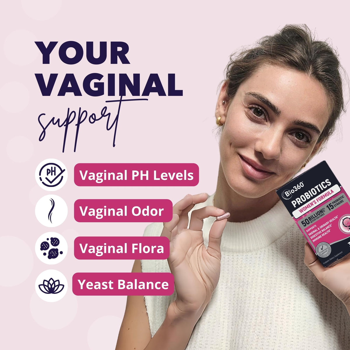 Bio360 Probiotics for Women Vaginal Health & pH Balance - 60 Capsules - image 2