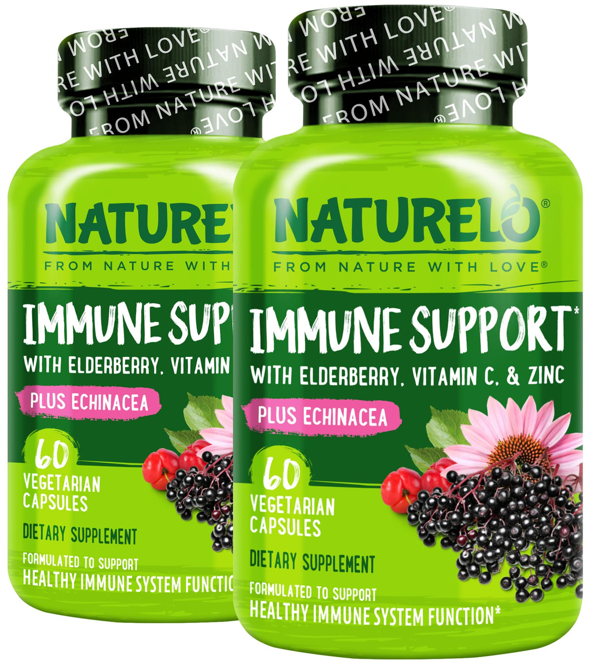 NATURELO Immune Support Supplement Elderberry Vitamin C - 120 Capsules