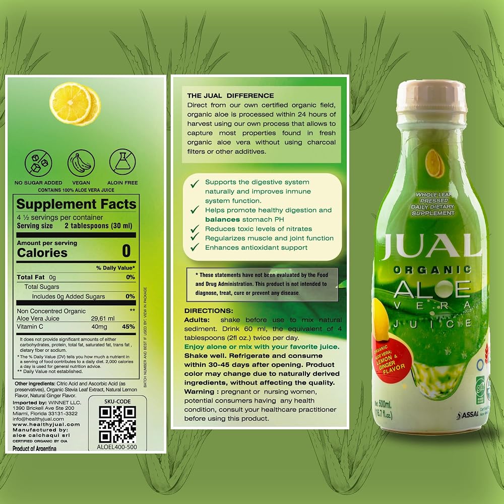 JUAL Healthy Organic Aloe Vera Juice drink- Grapefruit Flavor - Aloe