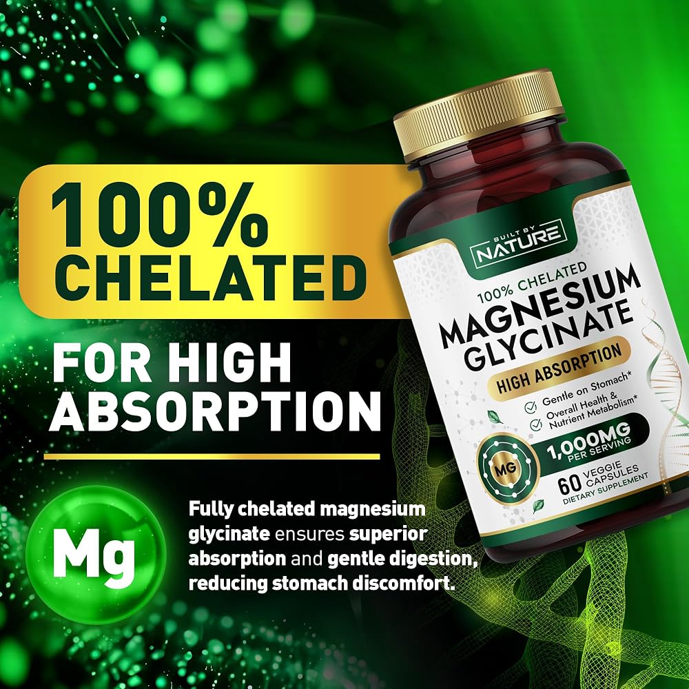 Built By Nature Magnesium Glycinate 1000mg Supplement
