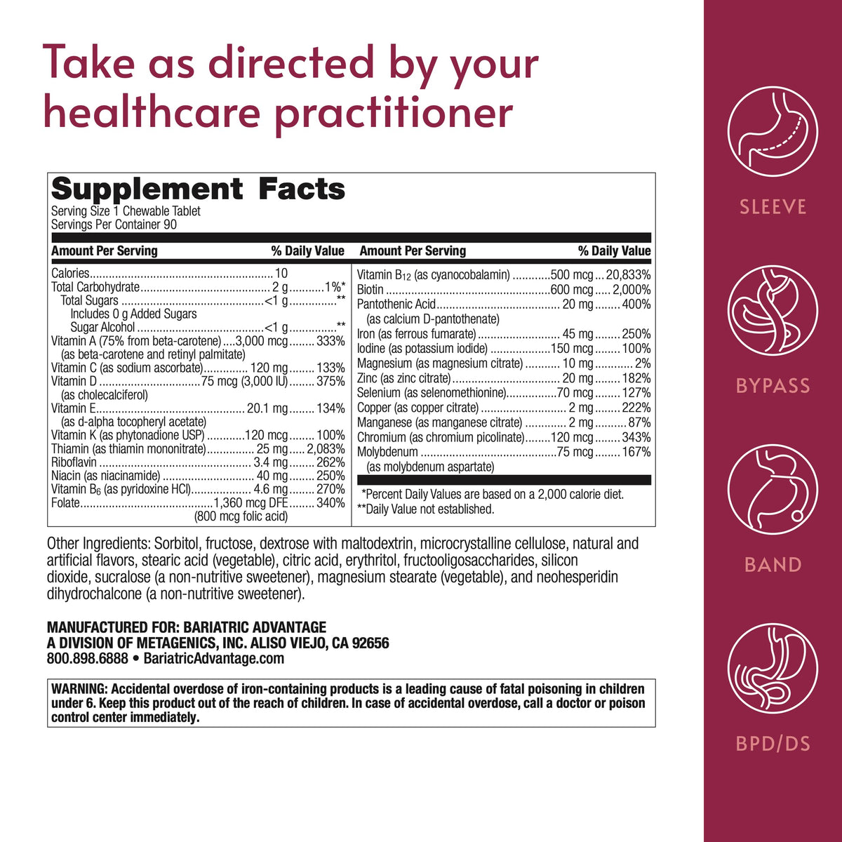 Bariatric Advantage Chewable Ultra Solo with Iron - Once-Per-Day