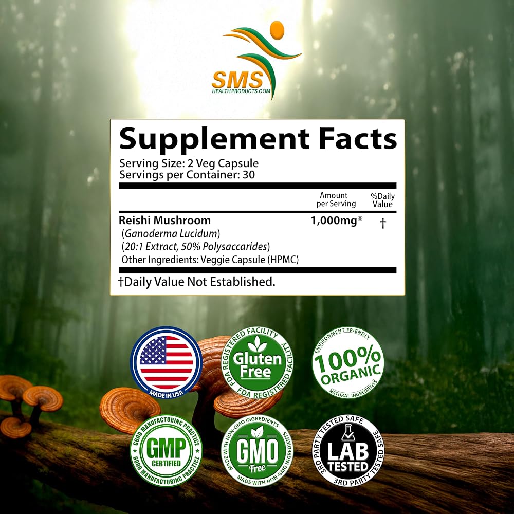 SMSHEALTHPRODUCTS.com Reishi Mushroom Extract 20:1 Immune Support - image 2