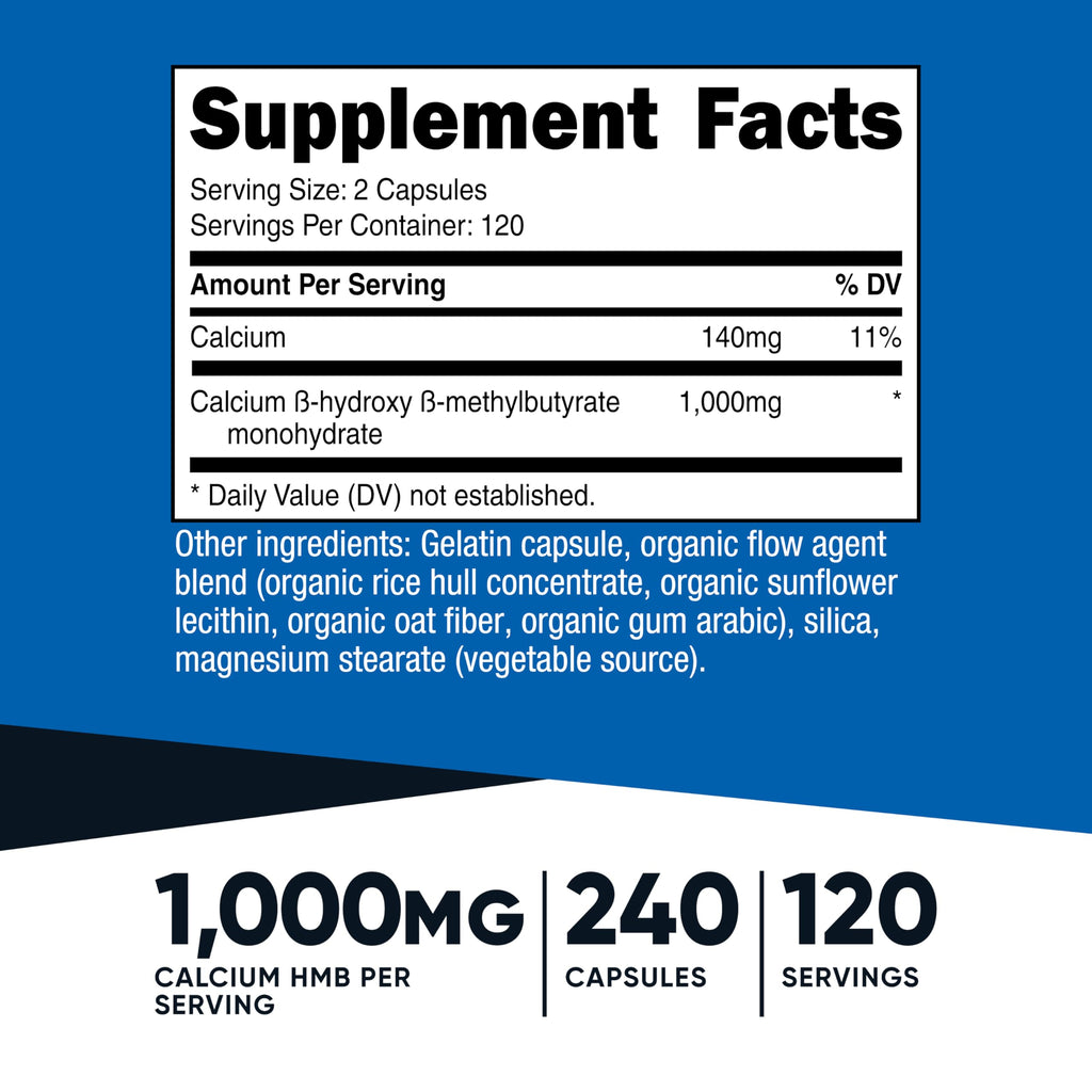 Nutricost HMB (Beta-Hydroxy Beta-Methylbutyric) 1000mg - Gluten Free
