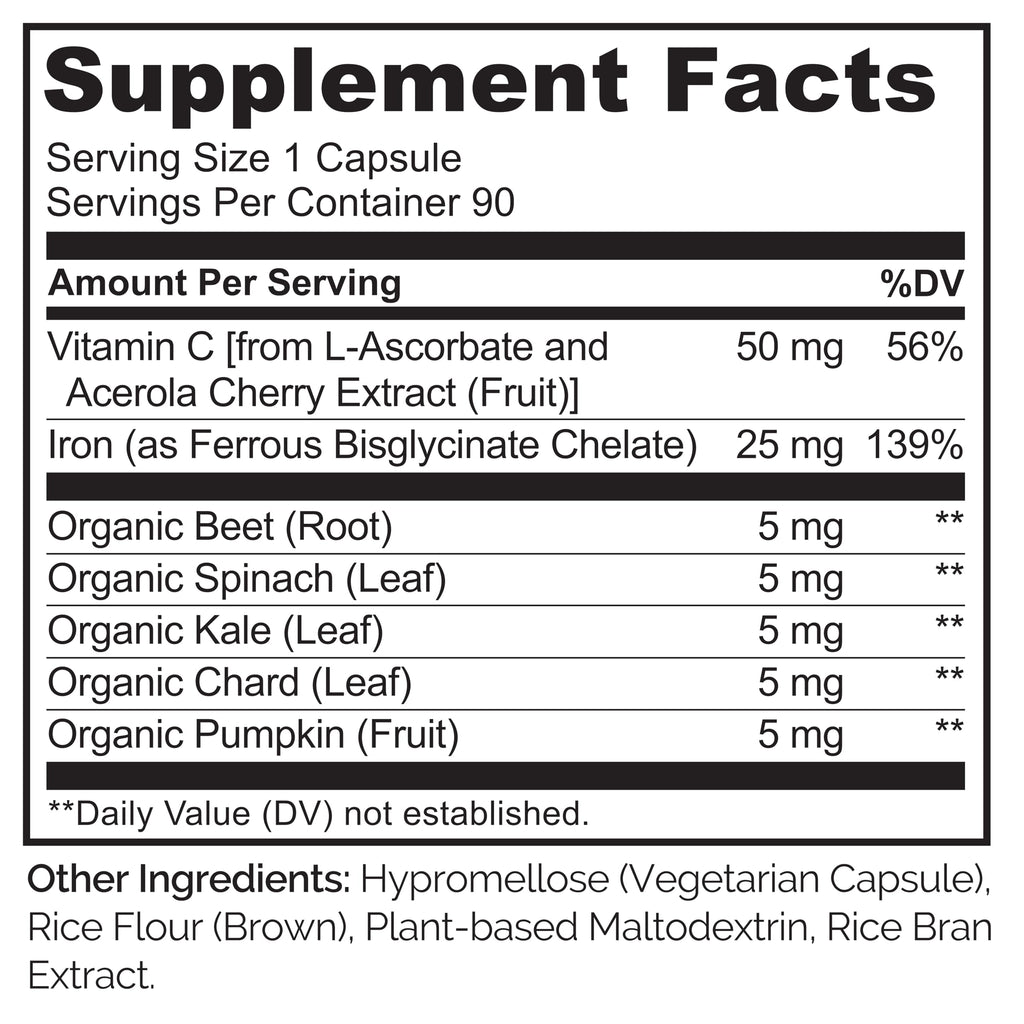 Naturelo Capsules iron 25Mg vitamin C gentle On The Stomach