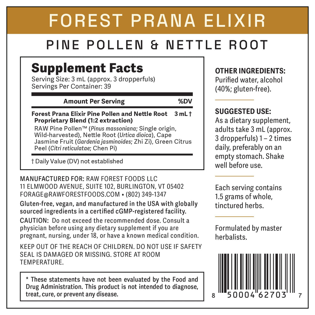RAW Forest Foods Forest Prana Elixir Pine Pollen and Nettle Root