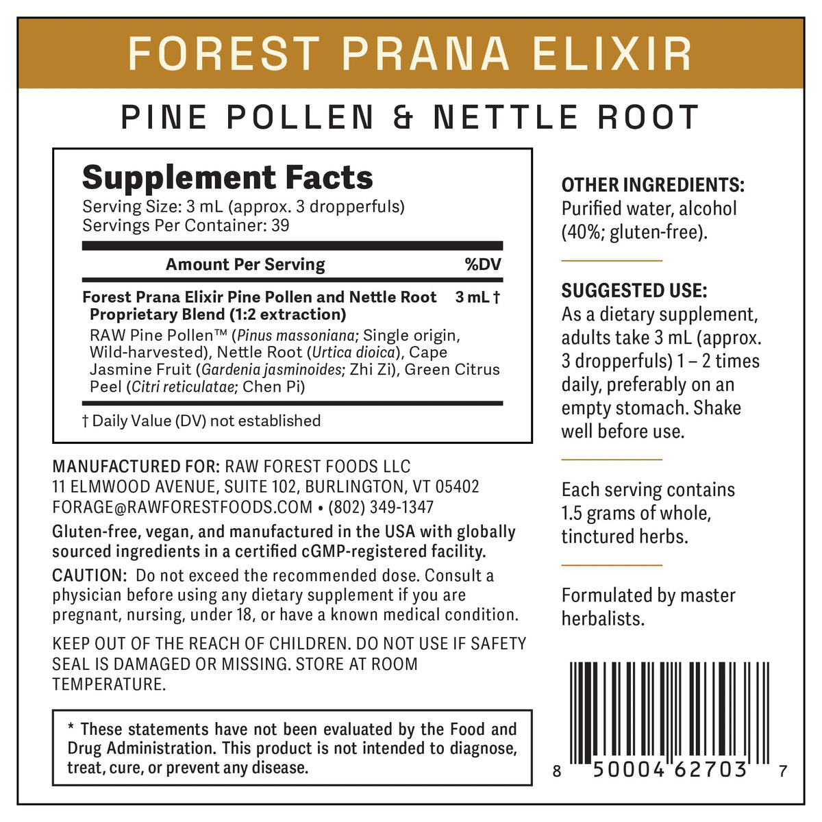 RAW Forest Foods Forest Prana Elixir Pine Pollen and Nettle Root