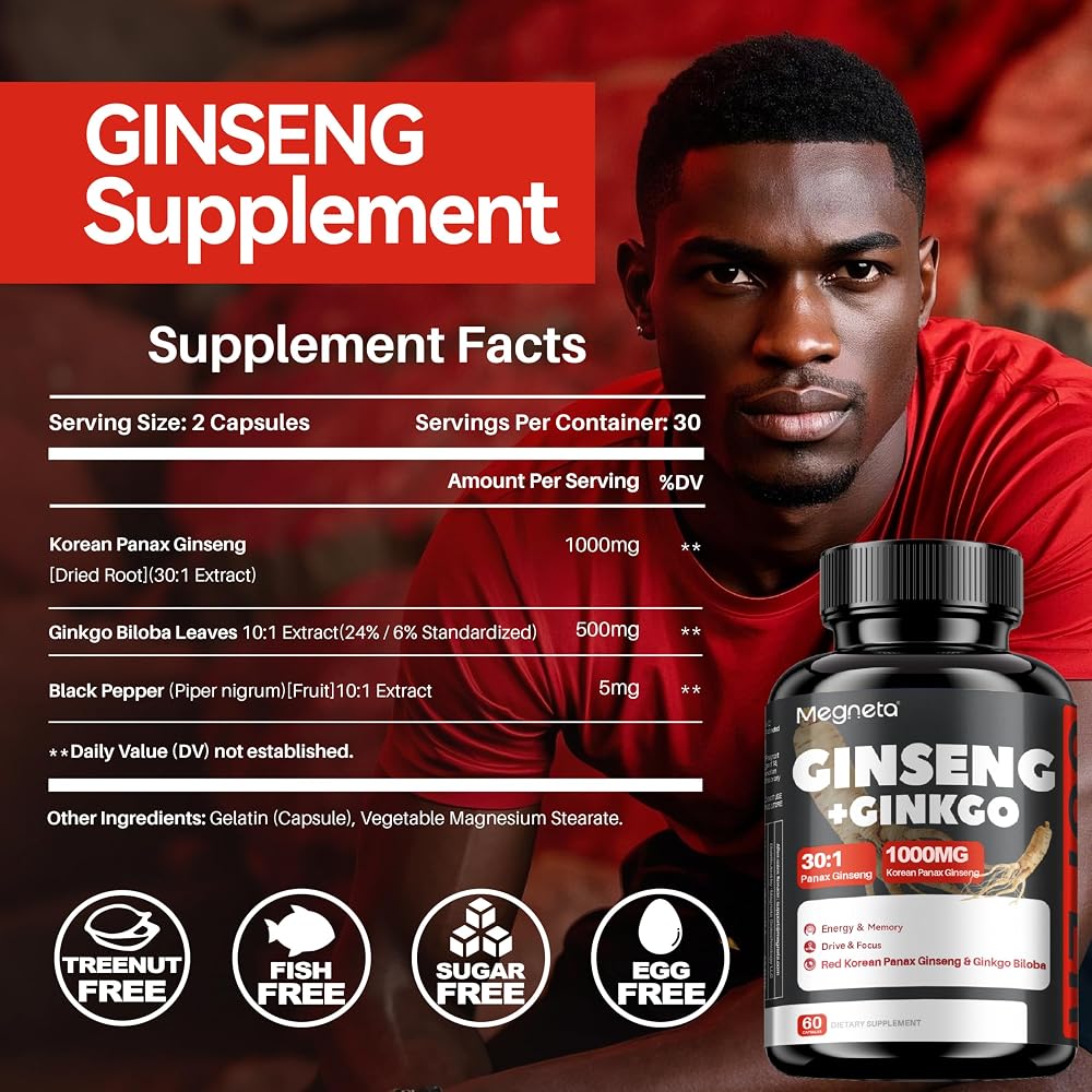 MEGNETA Korean Red Panax Ginseng Energy and Focus Capsules - 180 Capsules - image 2