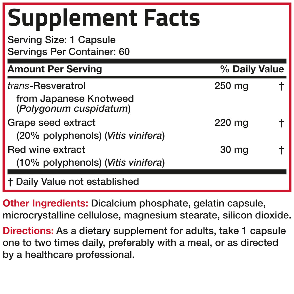 Bronson Resveratrol 500 Complex Red Wine Extract Natural Antioxidant