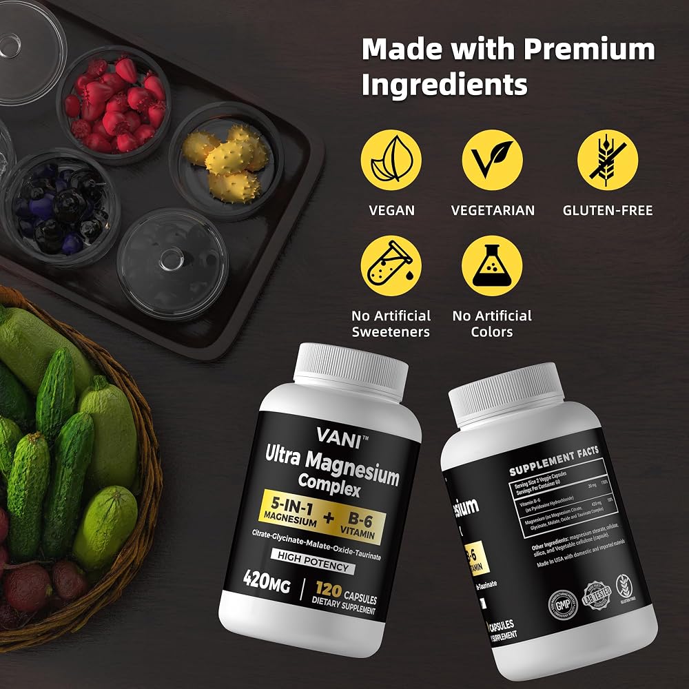VANI Magnesium Glycinate 420mg Complex with B6 - 120 Capsules - image 2