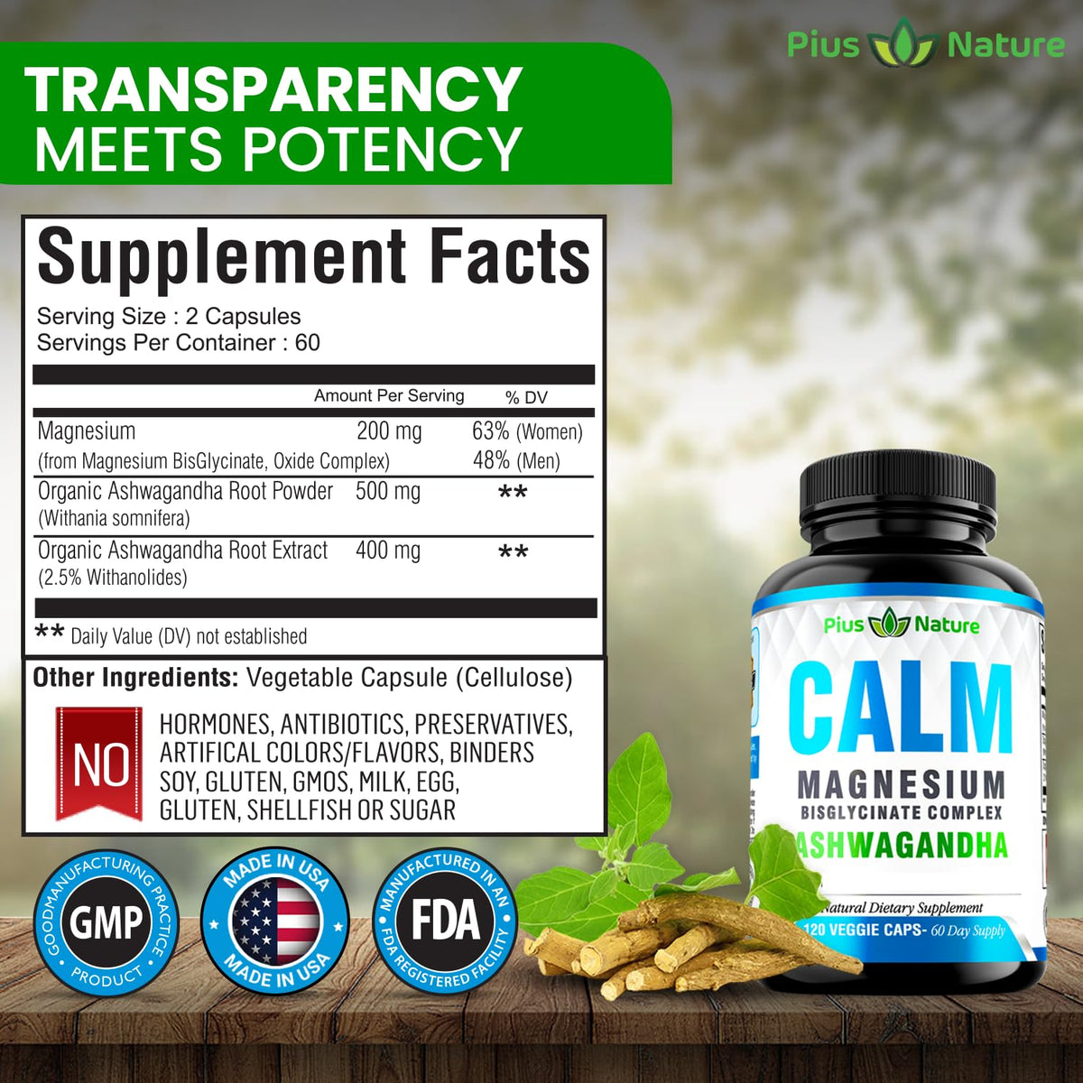 PIUS NATURE Calm Magnesium Glycinate with Ashwagandha - 120 Capsules - image 4