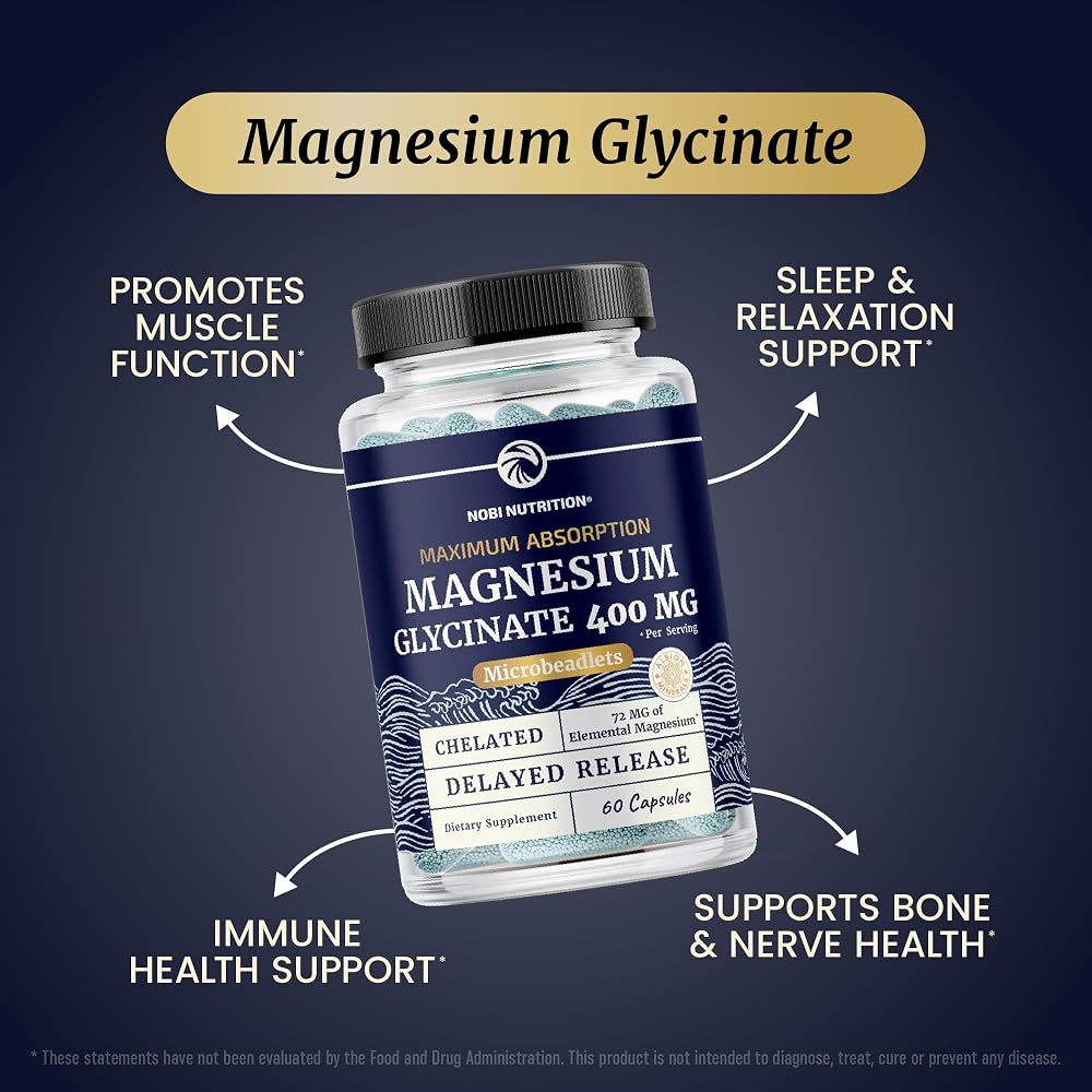 Nobi Nutrition Magnesium Glycinate 400mg for Sleep & Relaxation - 60 Beadlets - image 4