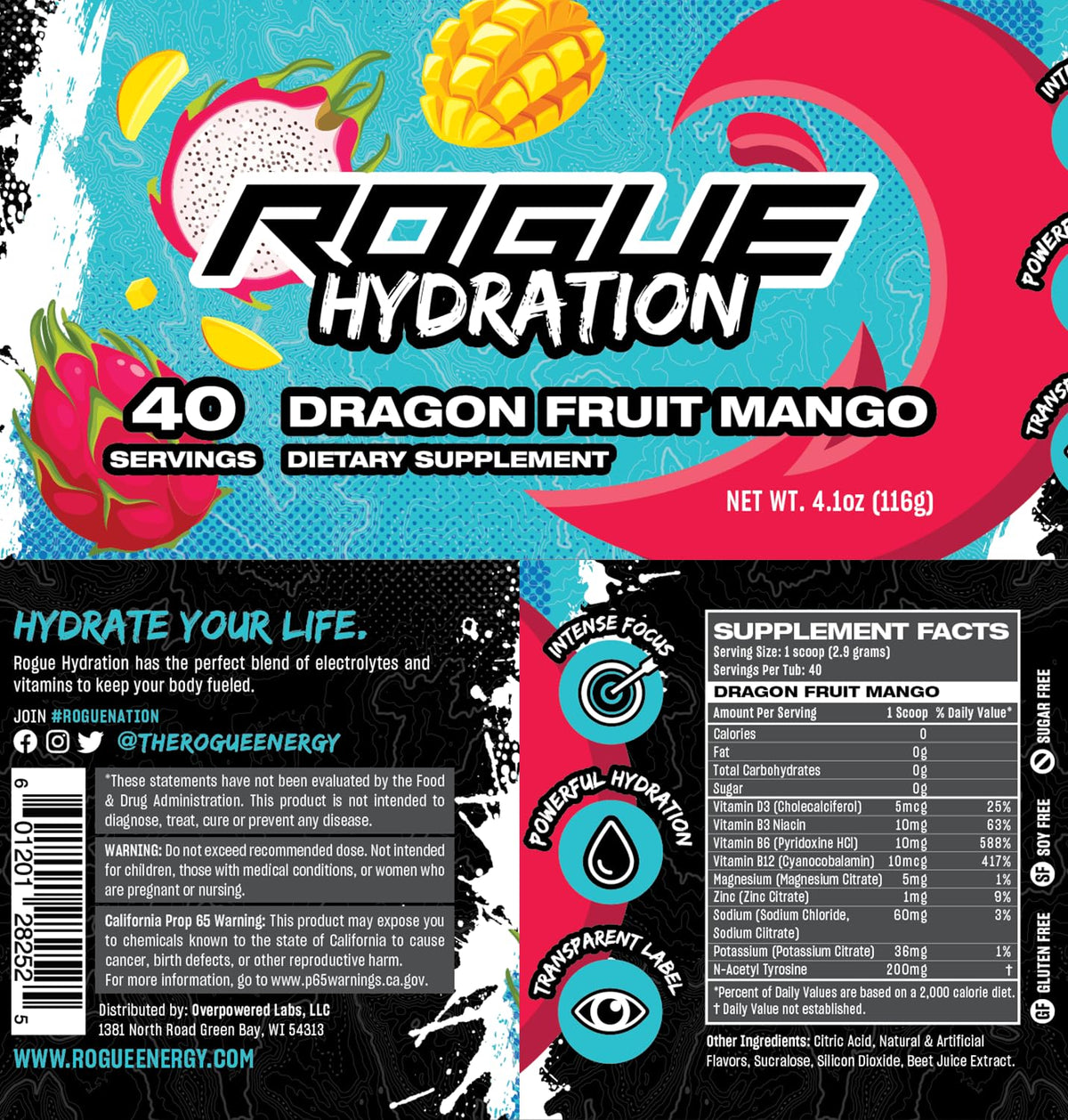 Rogue Energy Gaming Drink Hydration Powder Dragon Fruit Mango - 40 Servings - image 5