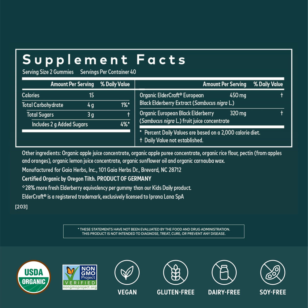 Gaia Herbs Black Elderberry (Sambucus nigra) Extra Strength Gummies