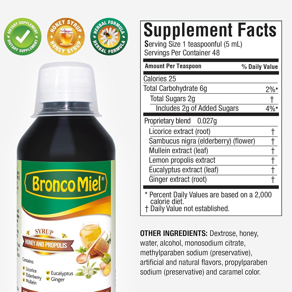 BroncoMiel Honey Propolis & Elderflower Syrup Immune Support - 8 fl oz - image 3